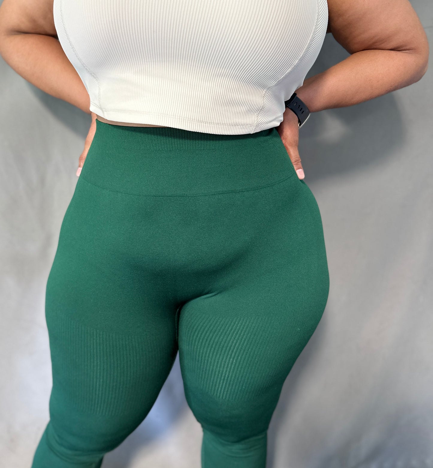 High-waisted seamless ribbed leggings Green